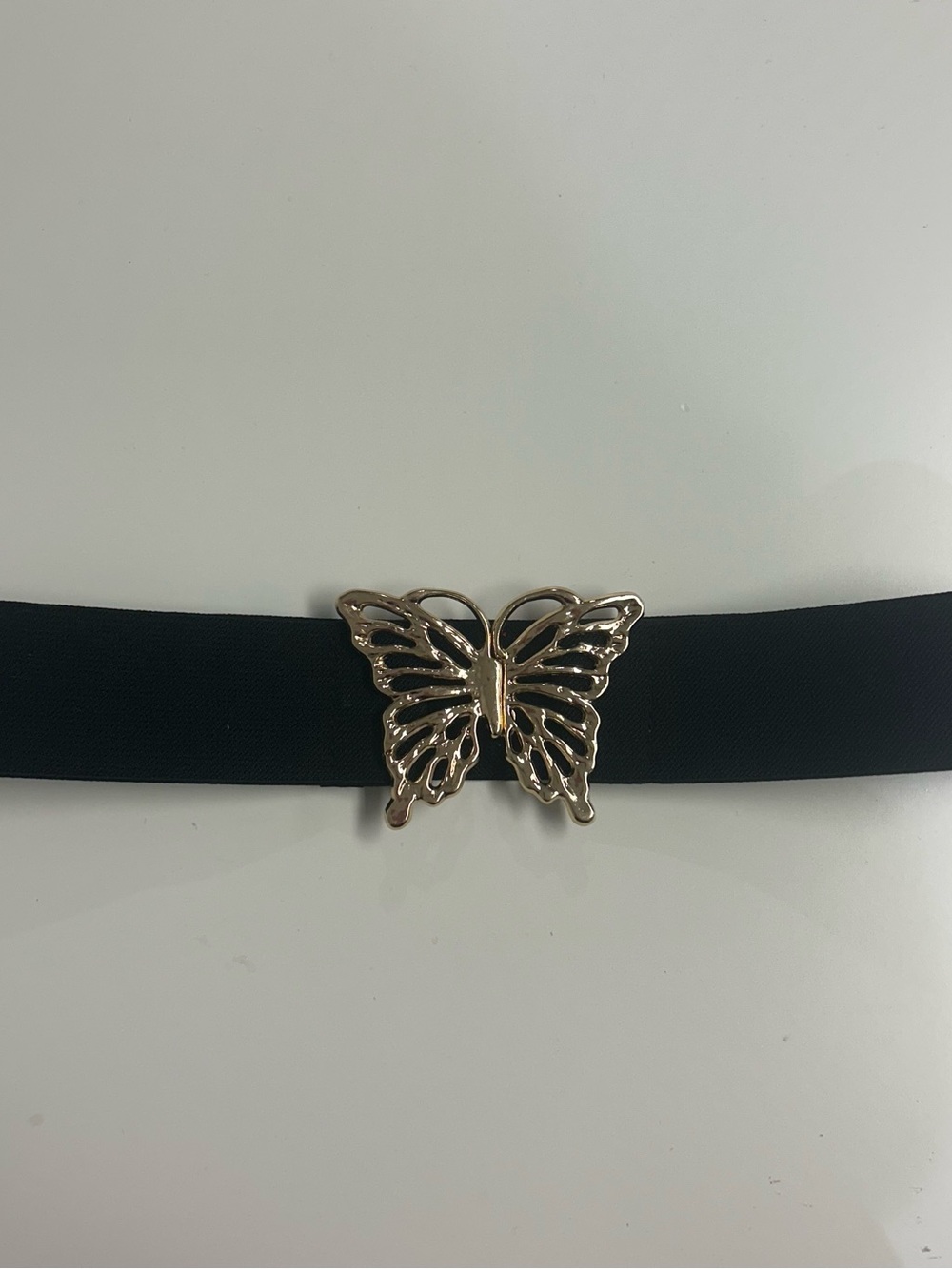 Black Elastic Butterfly Waist Belt with Gold Accent